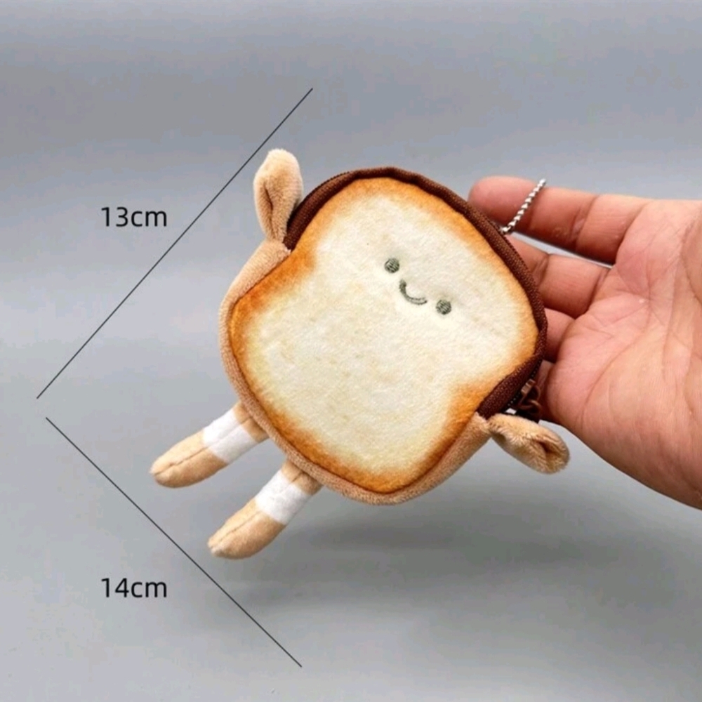 Cute Toast Plush Keychain, Bag Charm, Coin Purse.